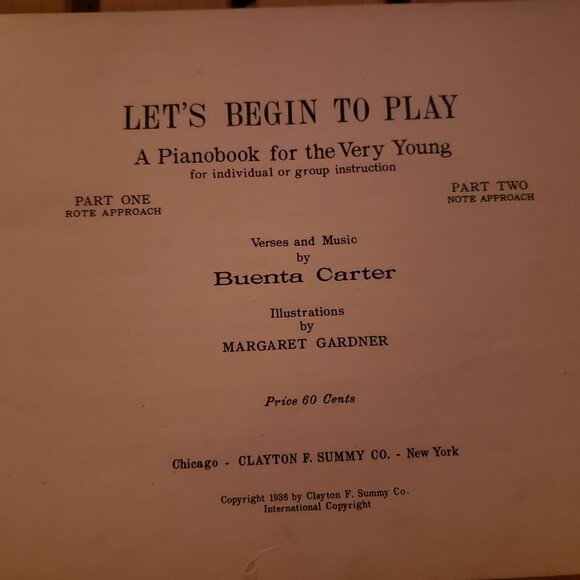 Let's Begin To Play: A Piano Book For The Very Young By Buenta Carter 1936 - Picture 2 of 3